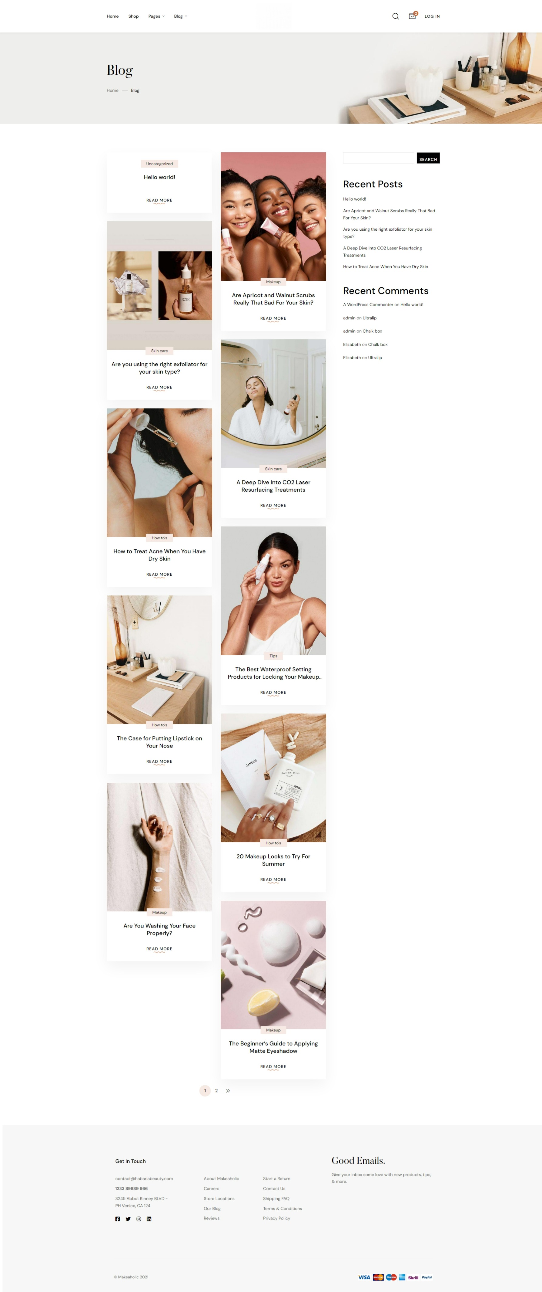 Professional cosmetic store website with light color