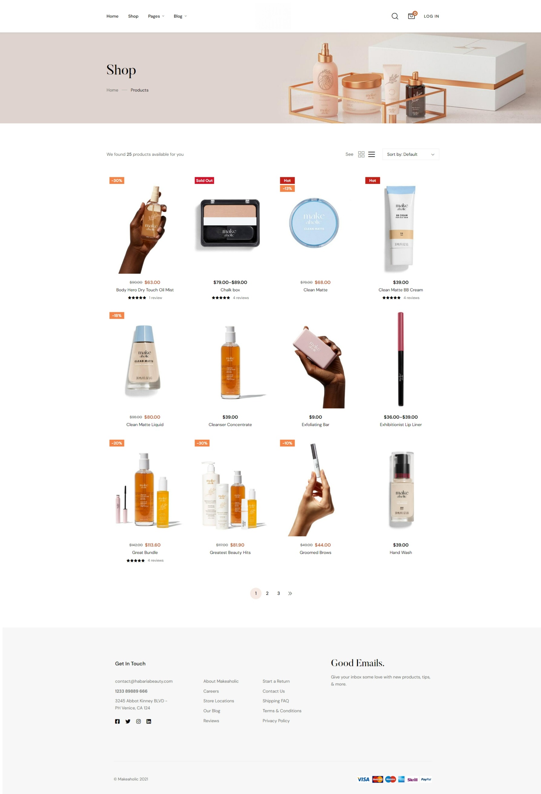 Professional cosmetic store website with light color