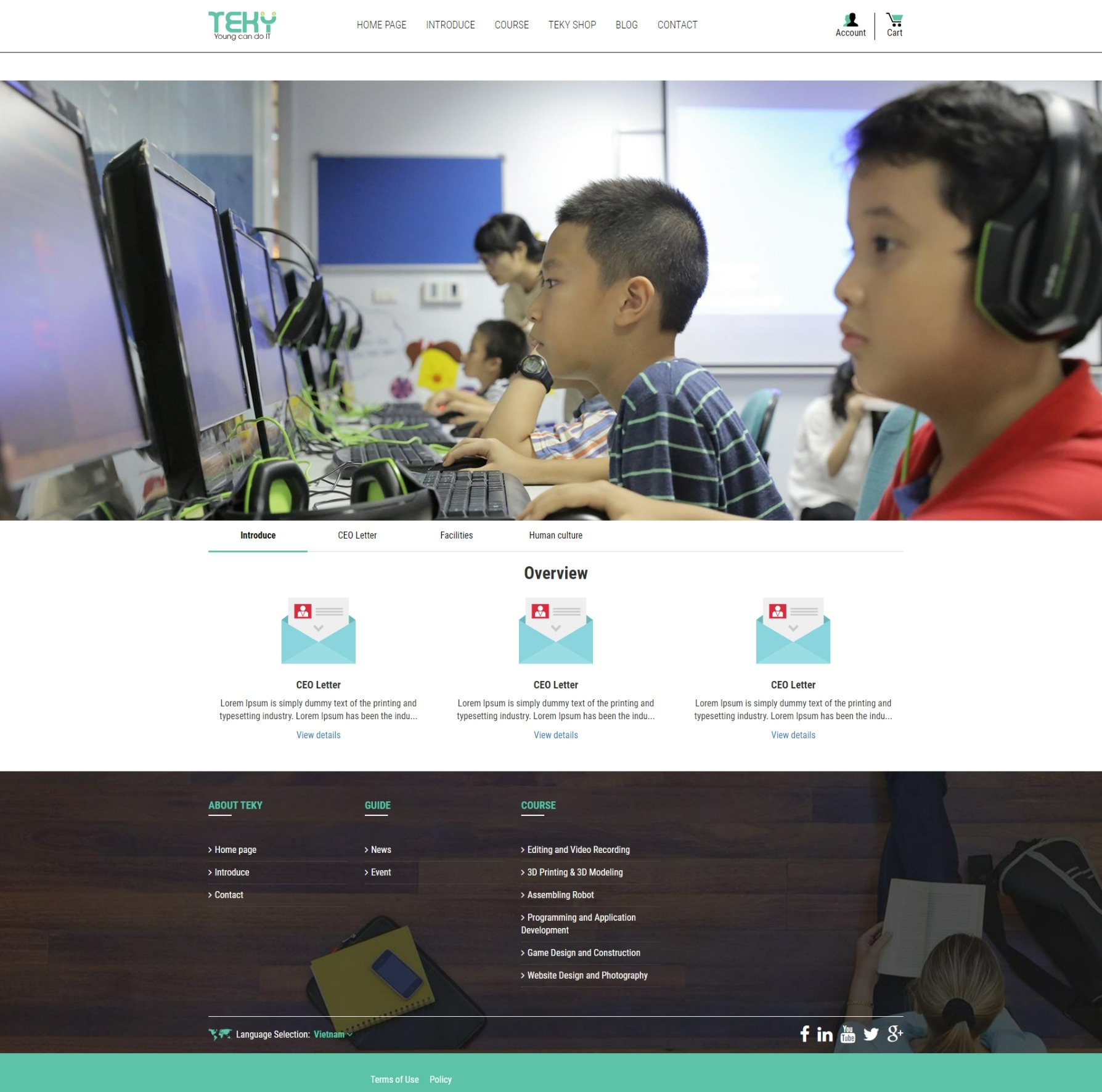 Website giới thiệu trường học công nghệ cho trẻ em
