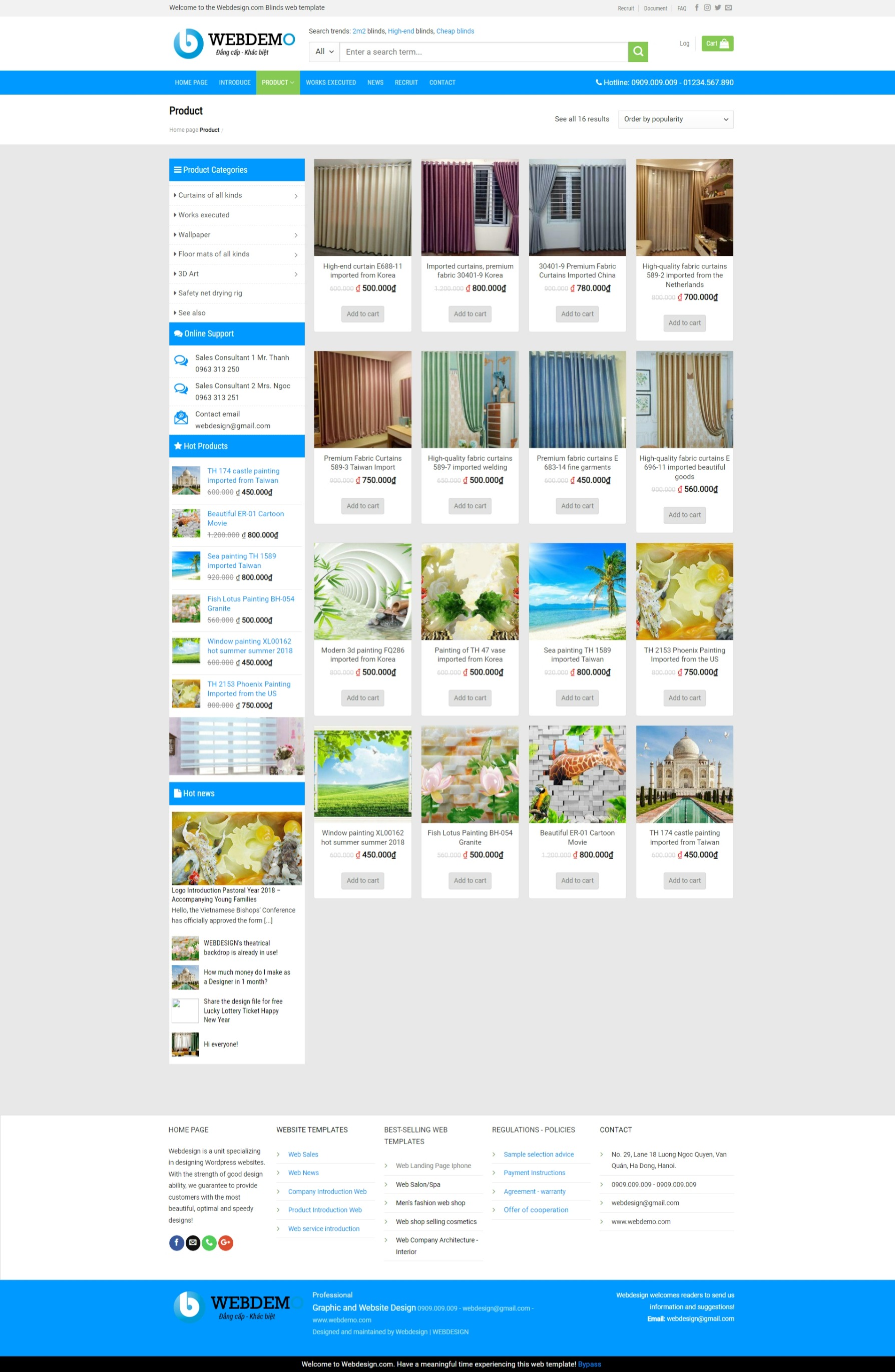 website selling curtains and furniture with wordpress